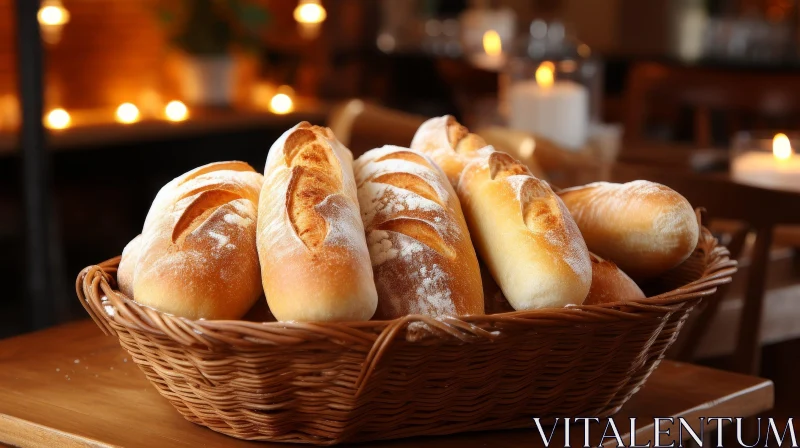AI ART Rustic Bread Basket with Candles - Food Photography