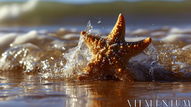 Starfish and Wave: Capturing Nature's Beauty AI Image