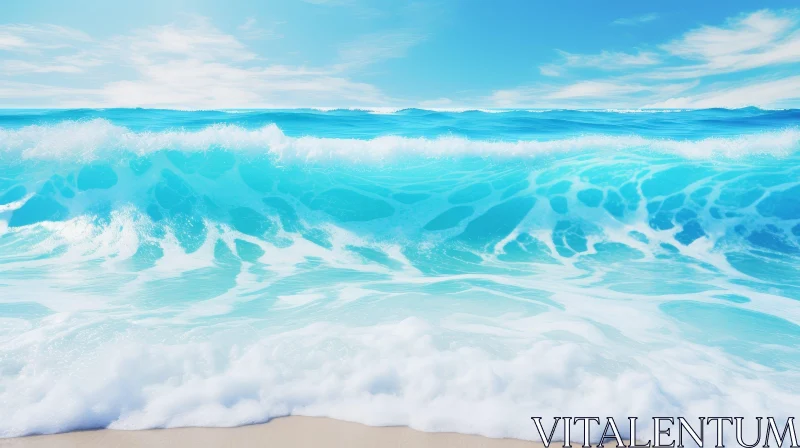 AI ART Tranquil Seascape: Blue Ocean Waves and Sandy Shore