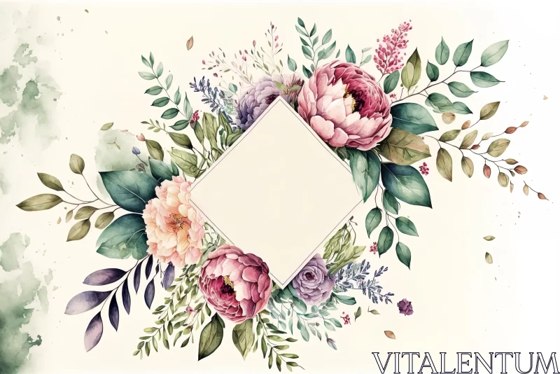 Watercolor Floral Frame with Flowers and Leaves | Romantic Realism AI Image