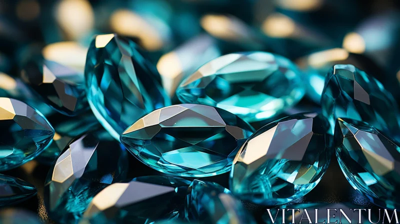 Blue Gemstones Close-Up on Black Background AI Image