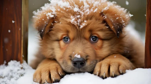 Brown Puppy in Snow - Heartwarming Image