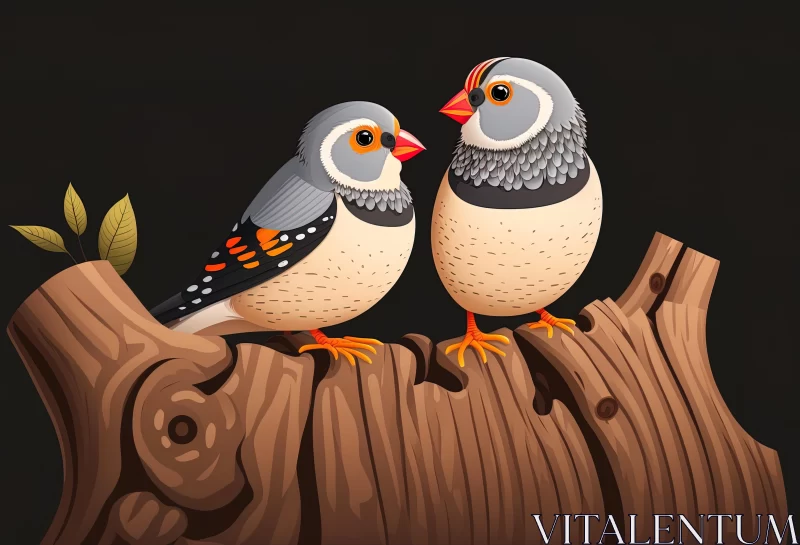 Captivating Illustration of Finches on Trunk | Traditional Animation AI Image