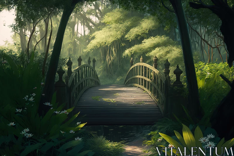 Enigmatic Bridge in an Eerie Forest | Detailed Character Design AI Image