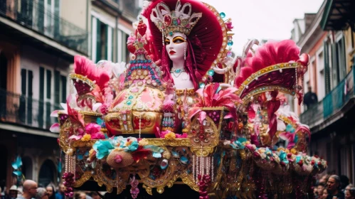 Exquisite Mardi Gras Float with Ornate Female Figure