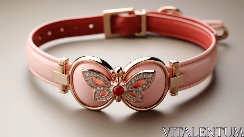 Exquisite Pink Leather Butterfly Bracelet with Diamonds AI Image