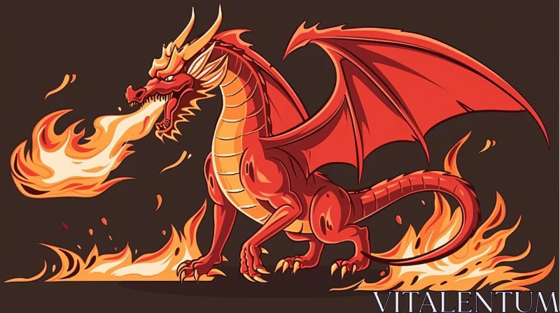 Fiery Cartoon Dragon on Rock AI Image