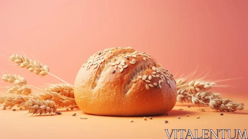 AI ART Golden Crusted Bread Roll with Oatmeal and Wheat Ears
