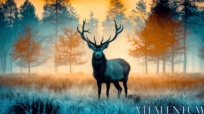 Majestic Deer in Field at Sunrise AI Image