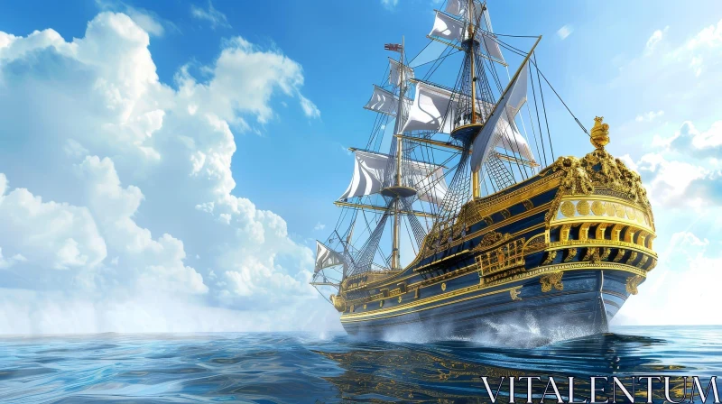 Majestic Sailing Ship in a Rough Sea - Digital Painting AI Image
