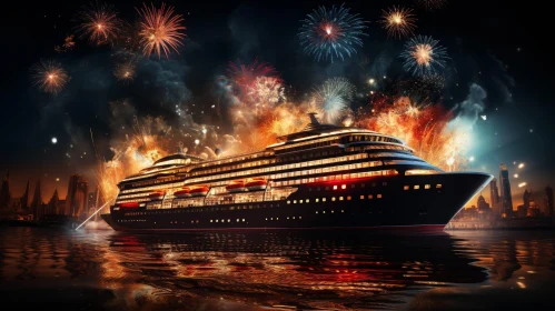Night Cruise Ship Fireworks Display