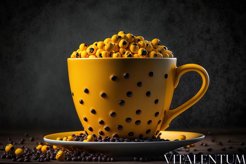 Whimsical Yellow Cup: Photorealistic Surrealism in Vibrant Berrypunk Style AI Image