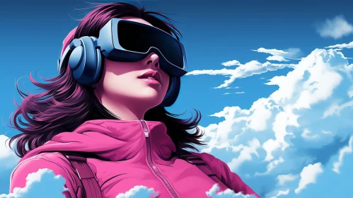 Young Woman in Virtual Reality - Cloudy Sky Portrait