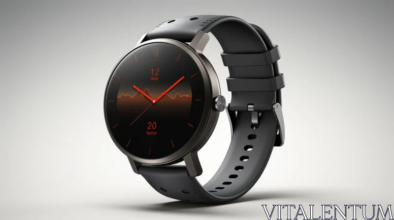 Black Round Smartwatch with Black Silicone Strap AI Image