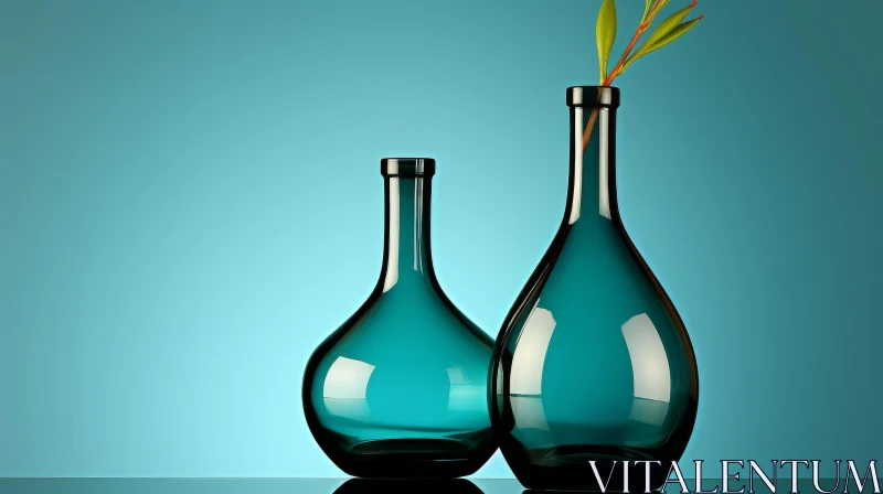 Blue Glass Vases on Background AI Image