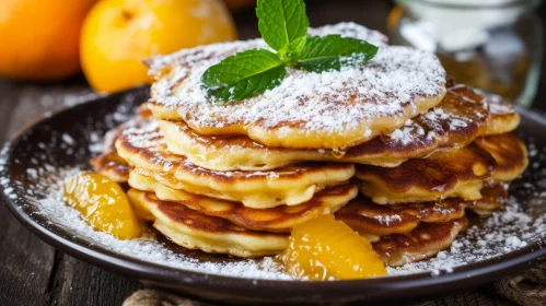 Delicious Pancakes with Orange Slices and Honey