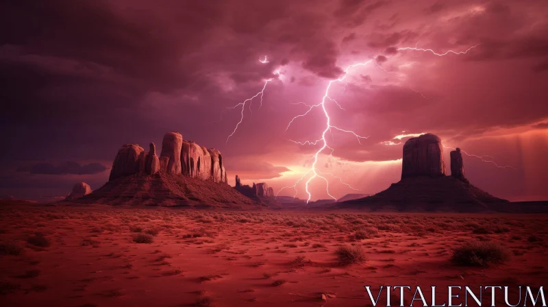 Dramatic Lightning Strike in Desert AI Image