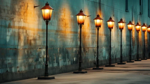 Enigmatic Street Scene with Glowing Lamps