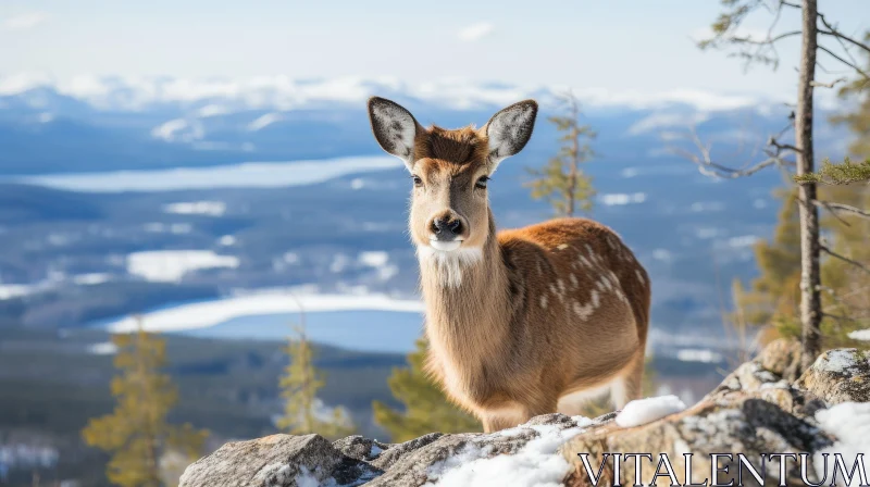 AI ART Majestic Deer Portrait in Snowy Mountain Landscape