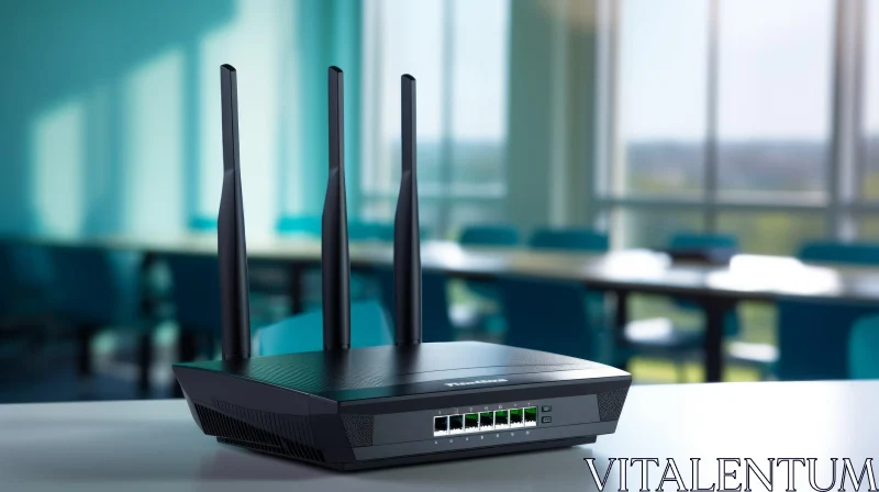 Modern WiFi Router in Conference Room Setting AI Image