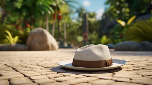 Panama Hat in Tropical Setting - 3D Rendering