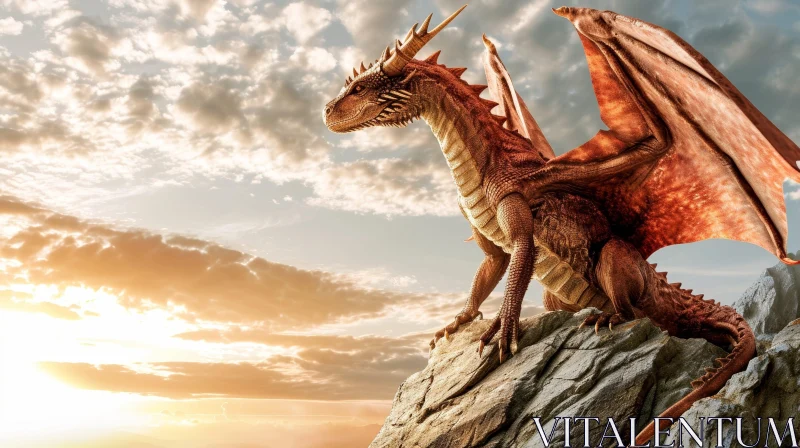 Red Dragon at Sunset - Digital Fantasy Art AI Image