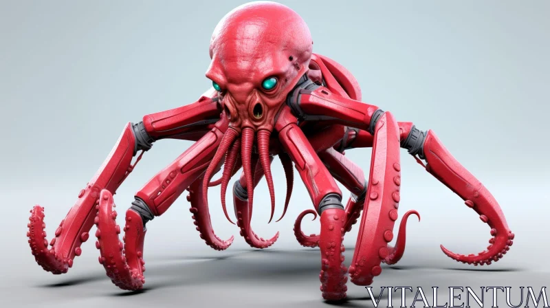 AI ART Red Octopus-Like Creature 3D Rendering