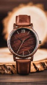 Stylish Wooden Watch with Roman Numerals