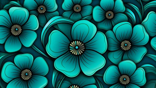 Teal Floral Seamless Pattern - Detailed and Realistic Design