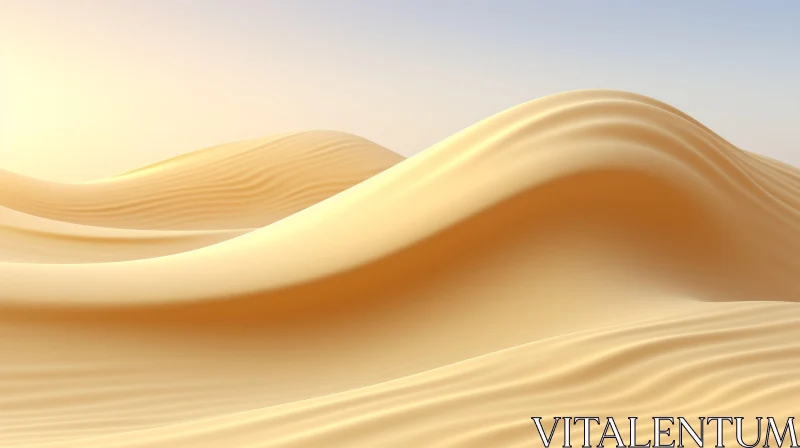 AI ART Tranquil Desert Landscape - Golden Sand Dunes under Blue Sky