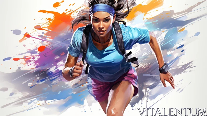 Young Woman Running Digital Painting - Colorful Artwork AI Image