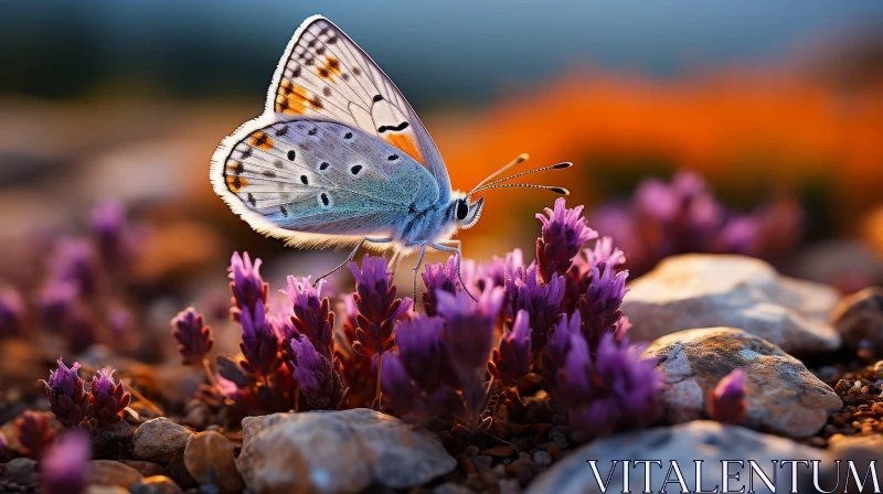 AI ART Blue and White Butterfly on Purple Flower - Nature Close-up