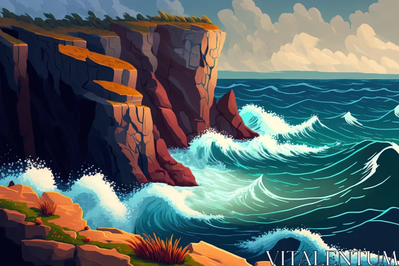 Captivating Sea and Cliff Landscape with Vibrant Illustrations AI Image