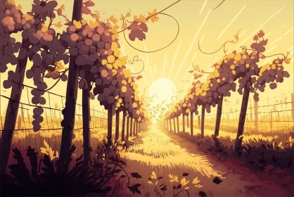 Captivating Vineyard Sunset Illustration in Anime Art Style