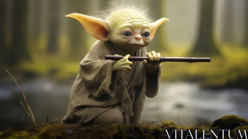Enchanted Forest Creature Playing Flute AI Image
