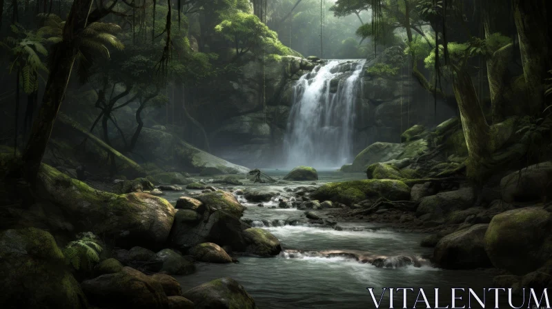 AI ART Enchanting Waterfall Landscape in Jungle - Serene Nature View