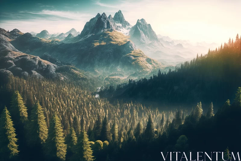 AI ART Fantasy Mountains: A Lush and Detailed Digital Photo