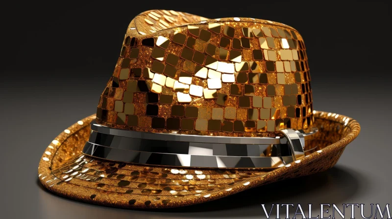Gold Disco Hat 3D Rendering on Black Background AI Image