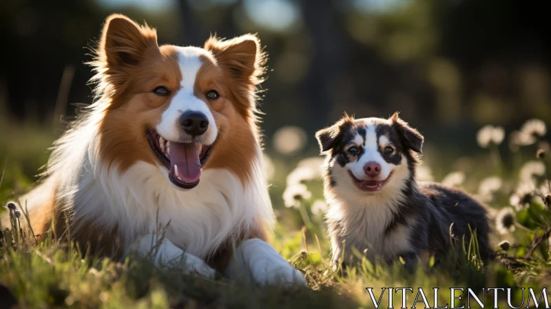 Happy Border Collie Dogs in Green Field AI Image