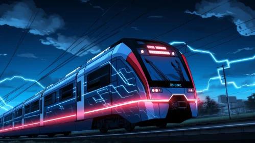 High-speed Train in Motion with Lightning Background
