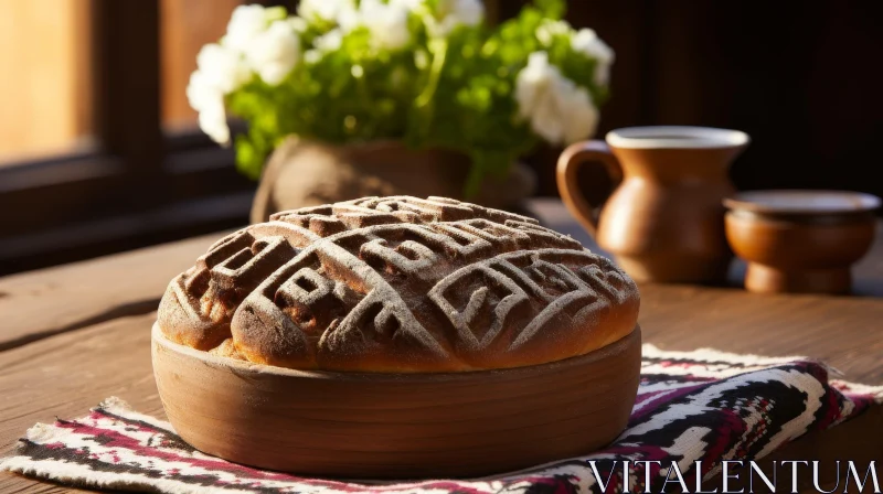 AI ART Intricate Bread Loaf on Wooden Table