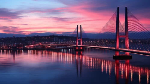 Serene Cable-Stayed Bridge at Sunset