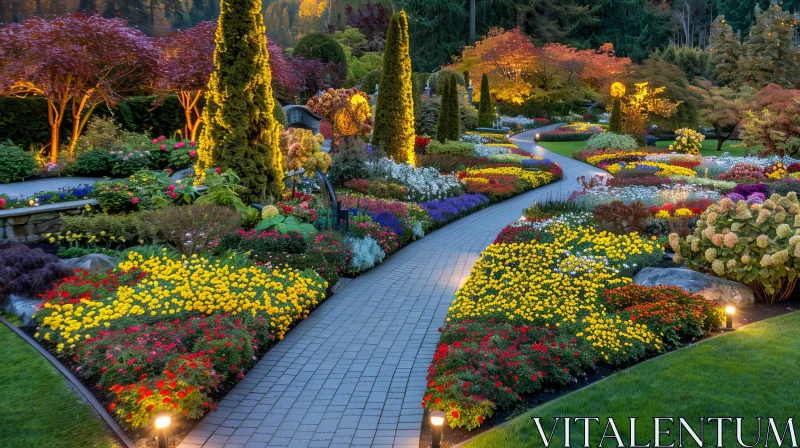 Tranquil Garden Path with Colorful Flowers AI Image