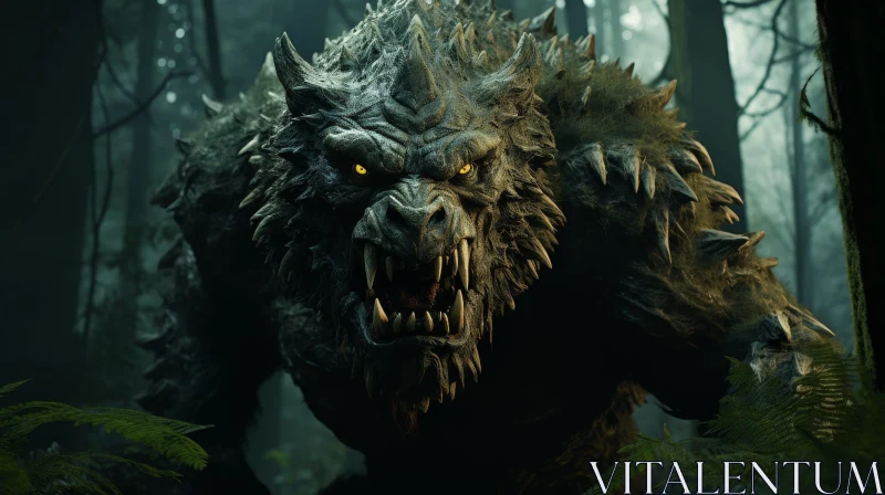 Werewolf in Dark Forest - Digital Painting AI Image