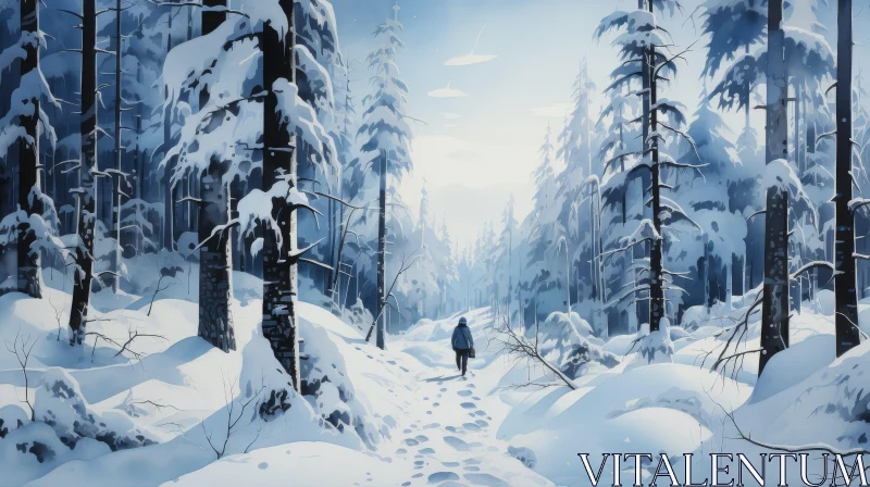 AI ART Winter Landscape: Serene Snowfall and Tranquil Nature Scene