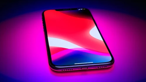 Black iPhone X with Red and Blue Gradient Wallpaper