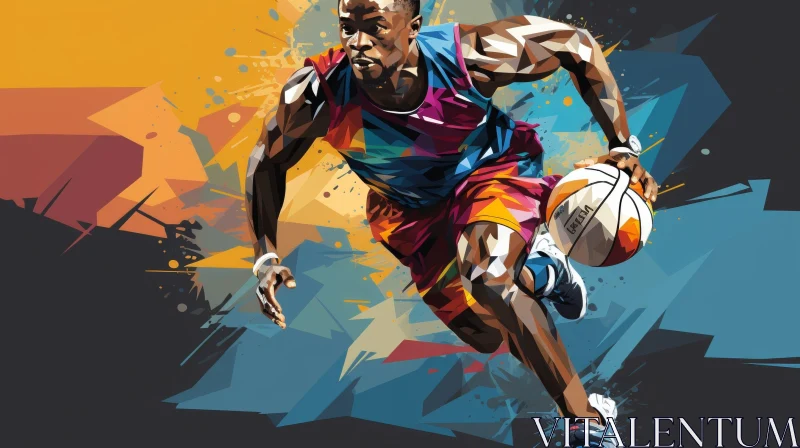 Colorful Basketball Player Dribbling Digital Painting AI Image