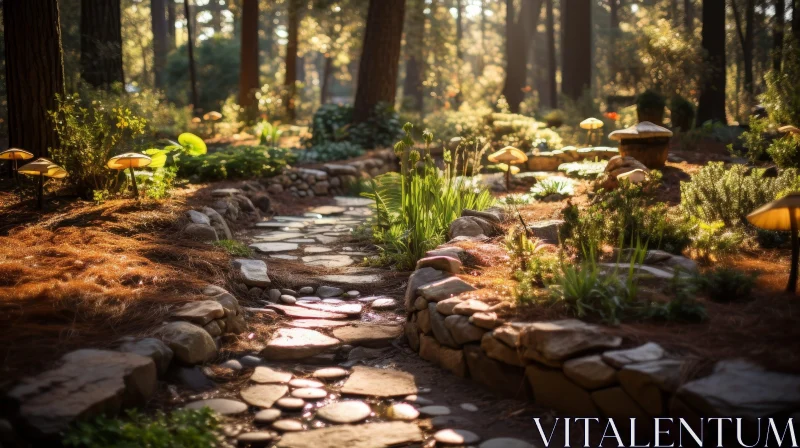 Enchanting Stone Path in Mystical Forest AI Image