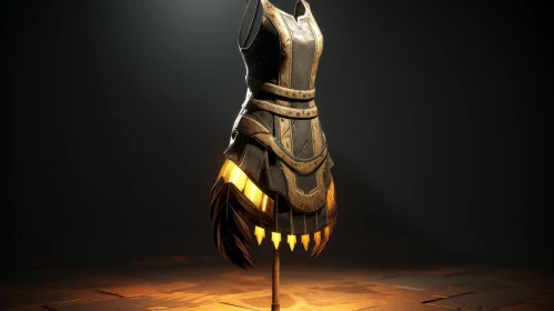 Female Armor 3D Rendering with Brown Leather and Gold Metal