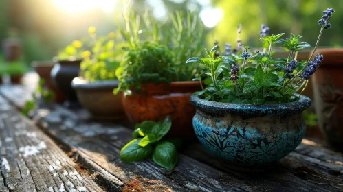 Green and Purple Plants on Wooden Table - Nature Scene